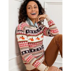 Talbots Creme Squirrel Fair Isle Button Shoulder Sweater Sz SP Preppy Fall Cozy